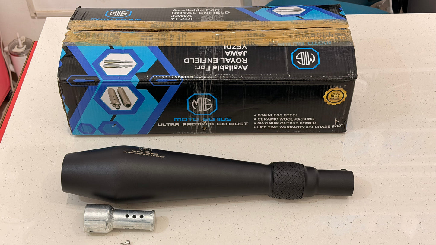 Moto Genius Cruiser Silencer for Royal Enfield Meteor 350 & Classic Reborn 350 – Deep Bass Exhaust with DB Killers