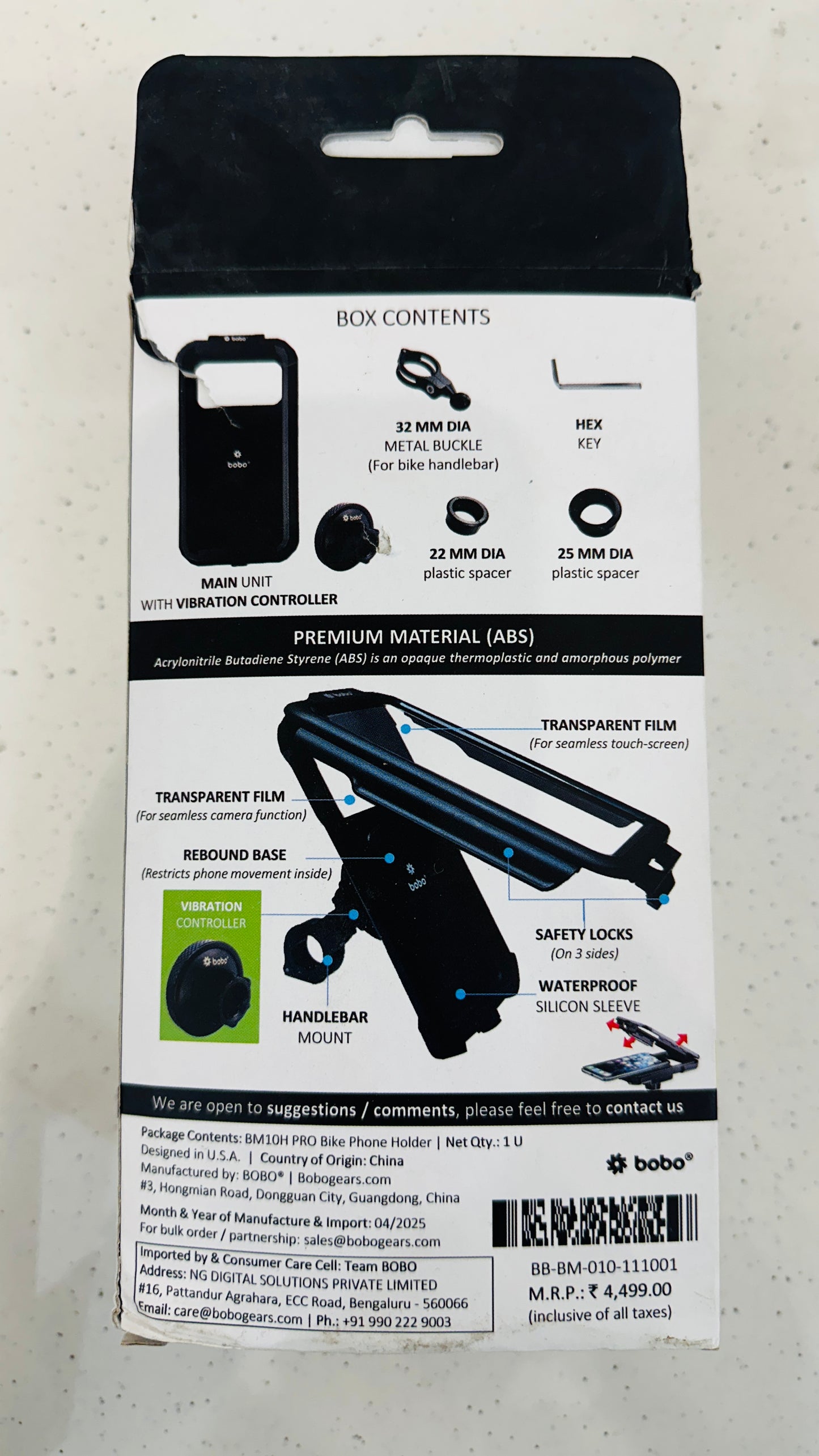 BOBO BM10H PRO Waterproof Bike Phone Holder – Handlebar Mount with Vibration Controller | 360° Rotation | Universal Fit