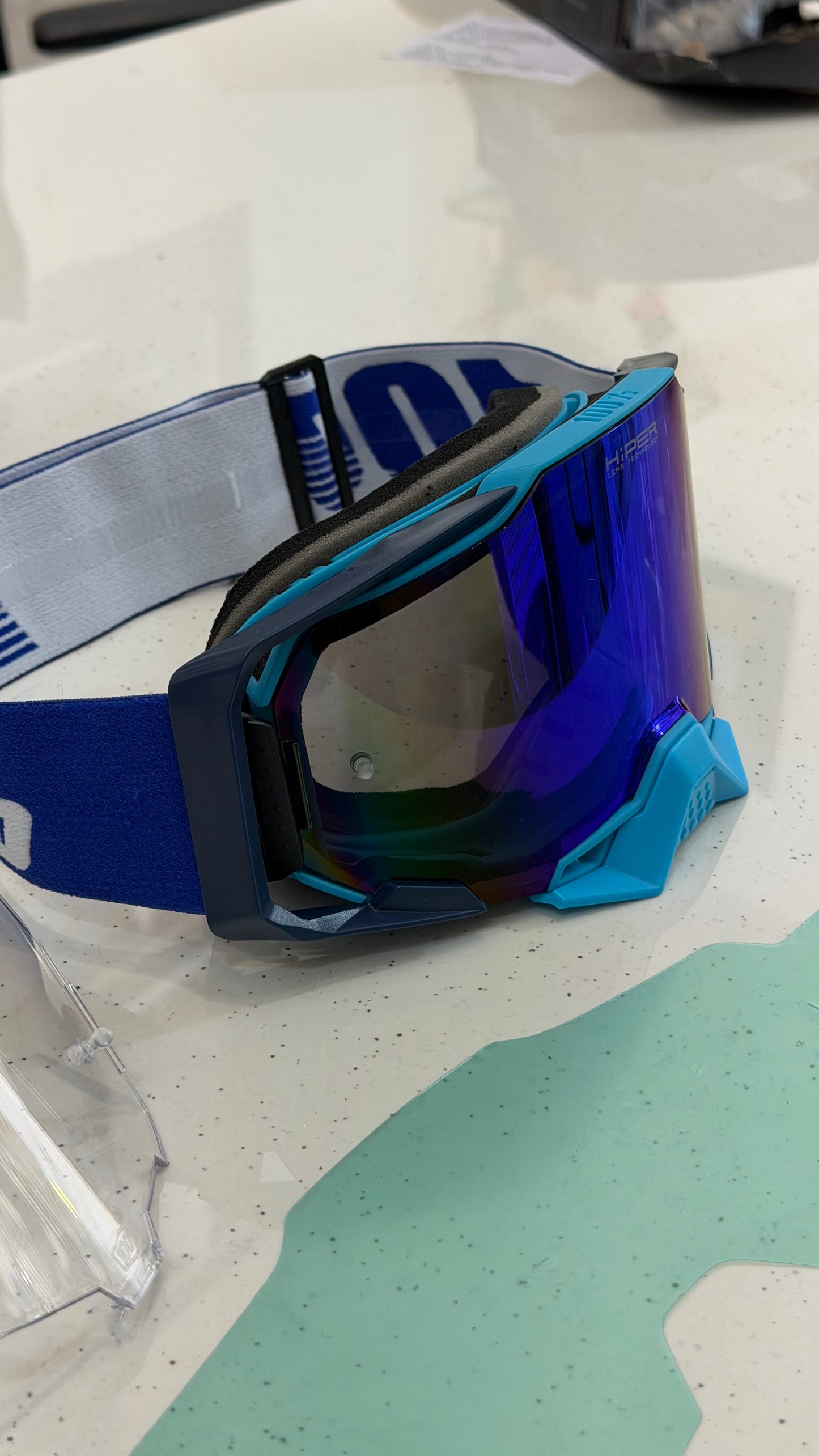 100% Biker Goggles with HiPER Lens Technology – Extra Clear Anti-Fog Visor | Universal Fit (Orange, Blue & Yellow)