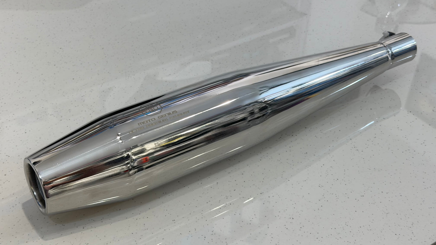 Moto Genius Venom Silencer with DB Killer – Deep Bass Exhaust | Black & Chrome Finish