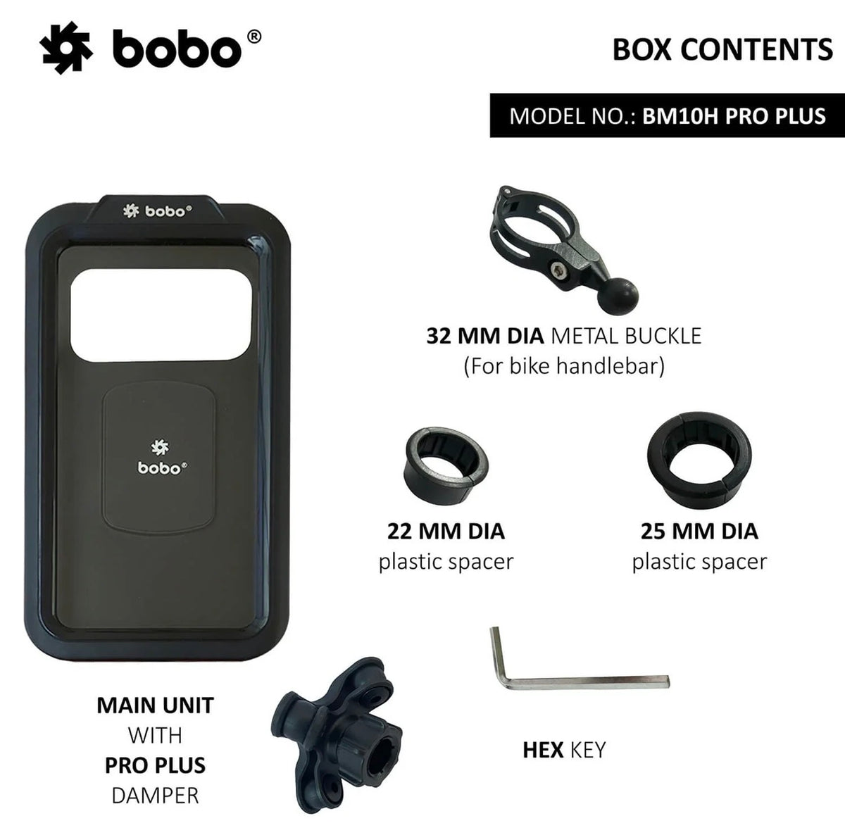 BOBO BM10H/M PRO PLUS Fully Waterproof Bike Phone Holder – Vibration Damper | 4–7” Smartphones | Handlebar & Scooter Mirror Mount