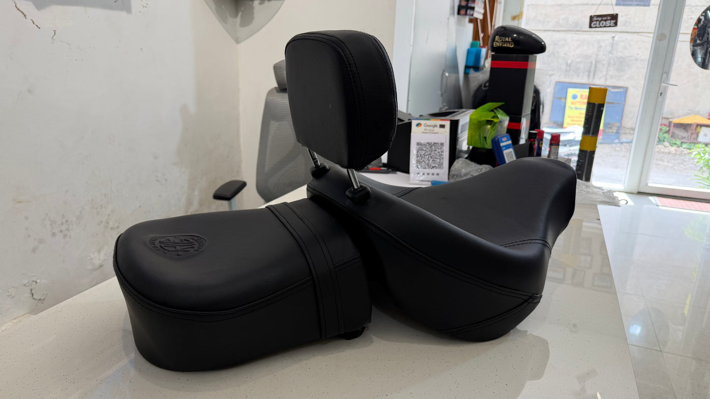 Bucket Seat for Royal Enfield Meteor 350 – Rider & Pillion Seat with Removable Backrest | Memory Foam | Plain & Diamond Cut