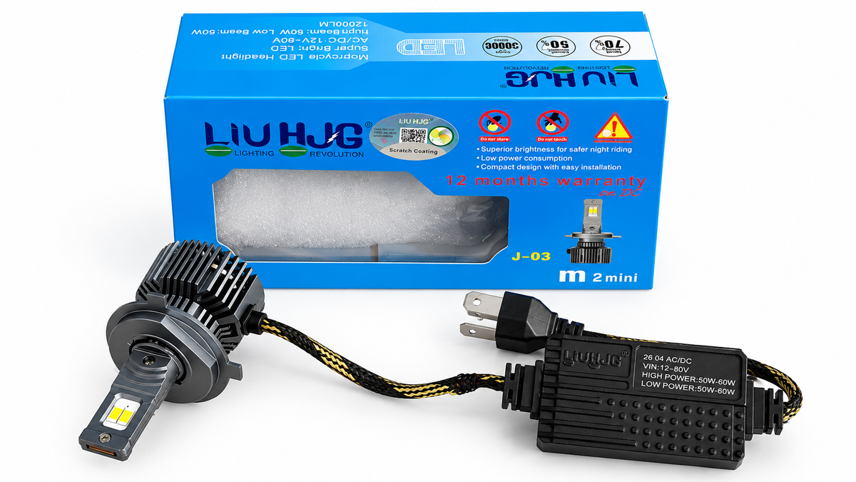 HJG 110W LED Headlight Bulb for Motorcycles & Scooters – Super Bright White Light | Heavy Duty with Relay