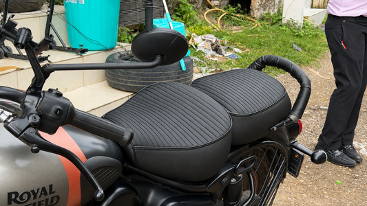 Premium Seat Cover for Royal Enfield Classic Reborn 350 – Memory Foam Comfort Seat Cover | Stock Seat Protection | Black & Brown