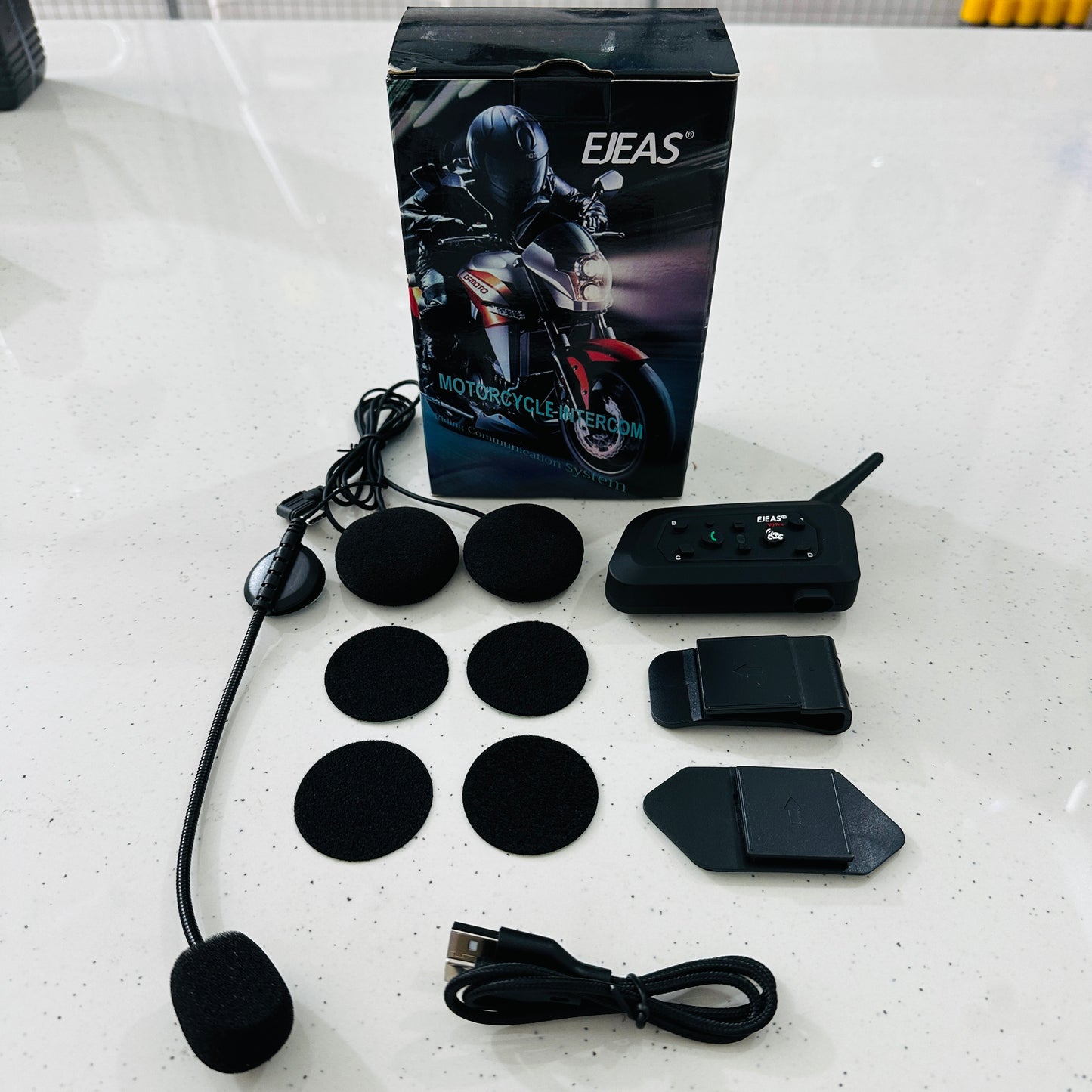 EJEAS V6 Pro+ Motorcycle Bluetooth Intercom – 6 Rider Pairing, 800M Range, Waterproof Helmet Headset