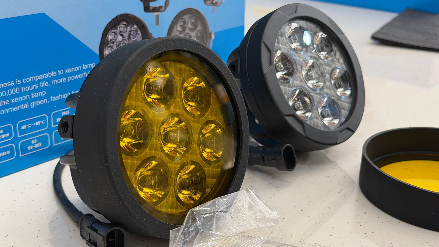 HJG 7 LED 140W Fog Lights with Wiring Harness – Ultra Bright Auxiliary Lights for Motorcycles
