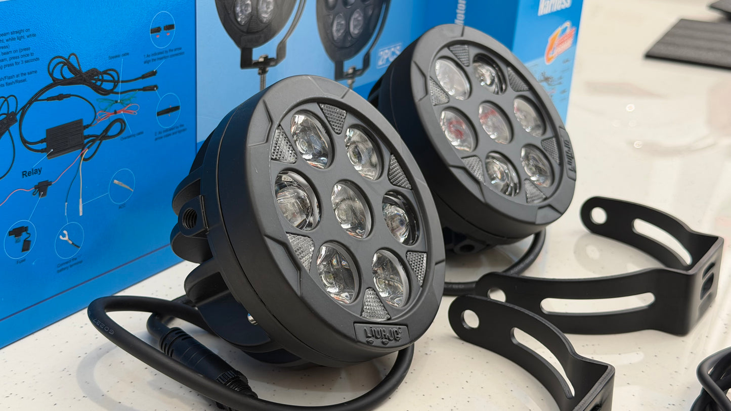HJG 5 LED + Dual Projector Fog Lights with Controller – White & Yellow Switchable | Spread & Long-Range Beam | With Wiring Harness