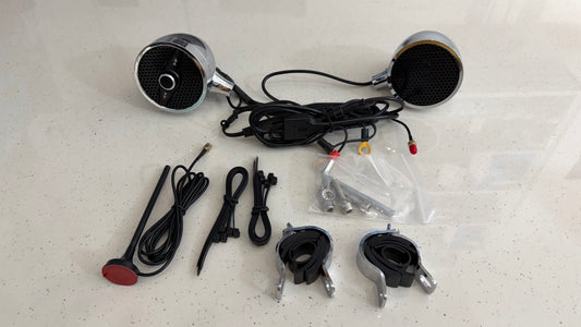 Waterproof Bluetooth Speakers for Motorcycles – Chrome Finish, Built-in FM Radio & Crystal Clear Sound