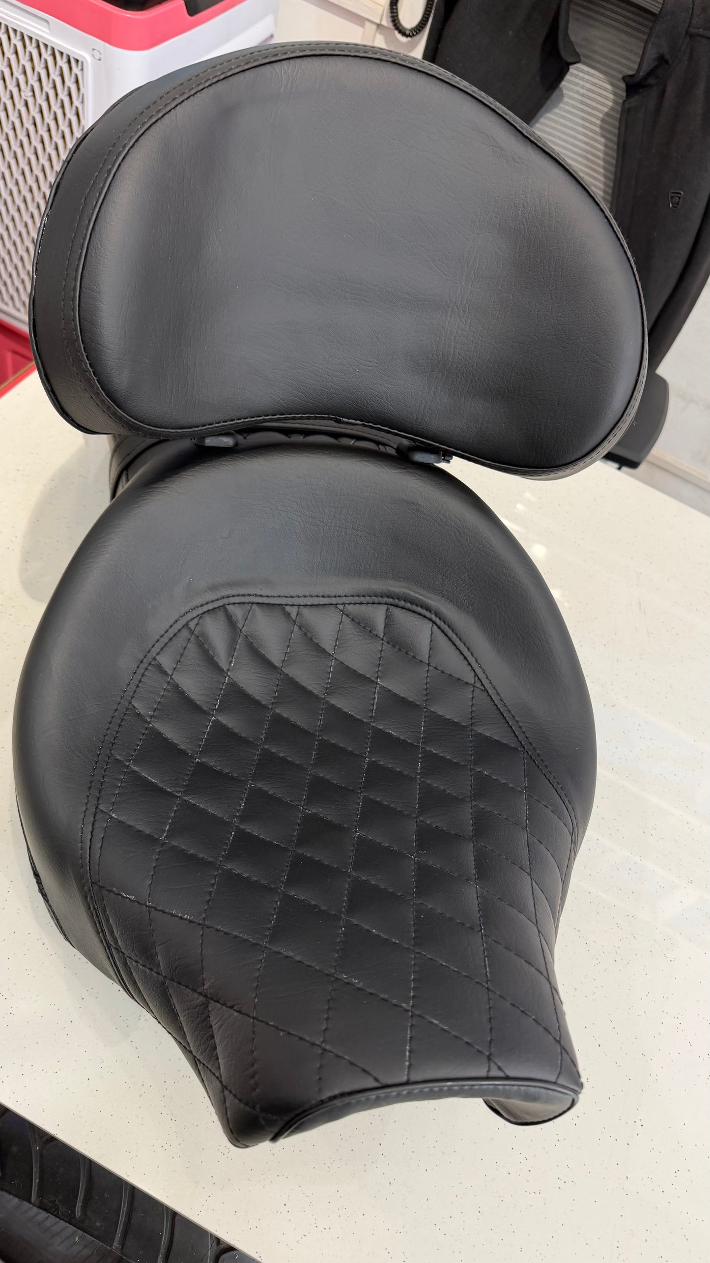 Bucket Seat for Royal Enfield Meteor 350 – Rider & Pillion Seat with Removable Backrest | Memory Foam | Plain & Diamond Cut