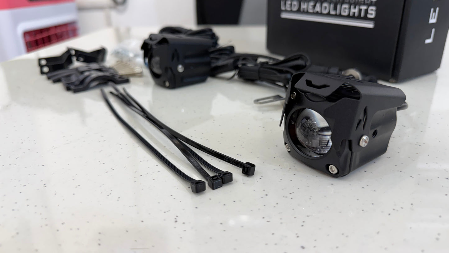 Moto Genius Monster 40W Fog Light Set – Ultra Bright LED with Wiring Harness & Mounting Clamps