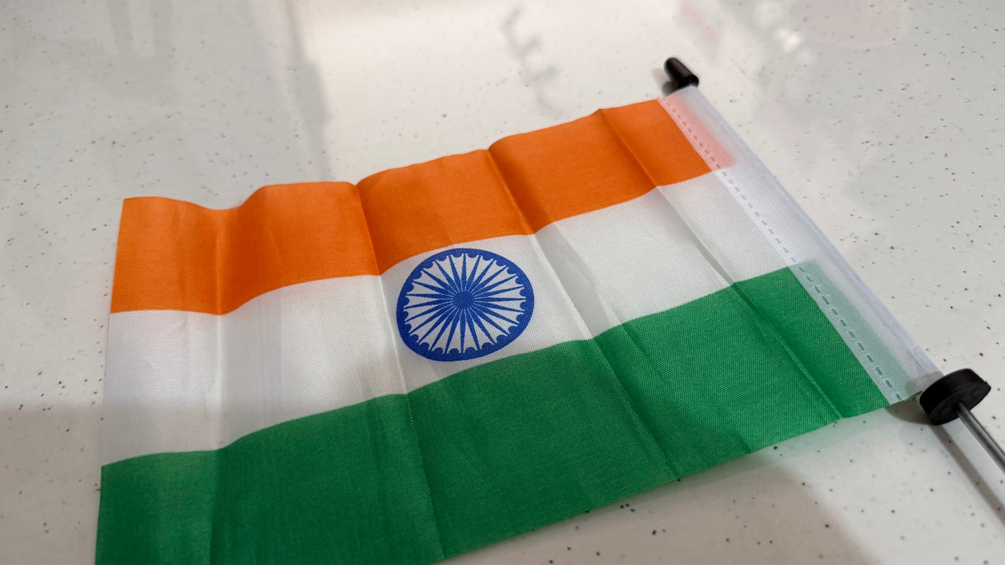 Premium Indian Flag for Motorcycles – Flexible Steel Flag Rod with Spring Base & Rubber Protection | Universal Bike Flag Mount