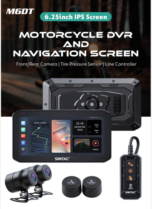 Simtac M6 DT Smart Screen for Bikes – Dual Camera 1080P, 6.25” Display, WiFi & Bluetooth