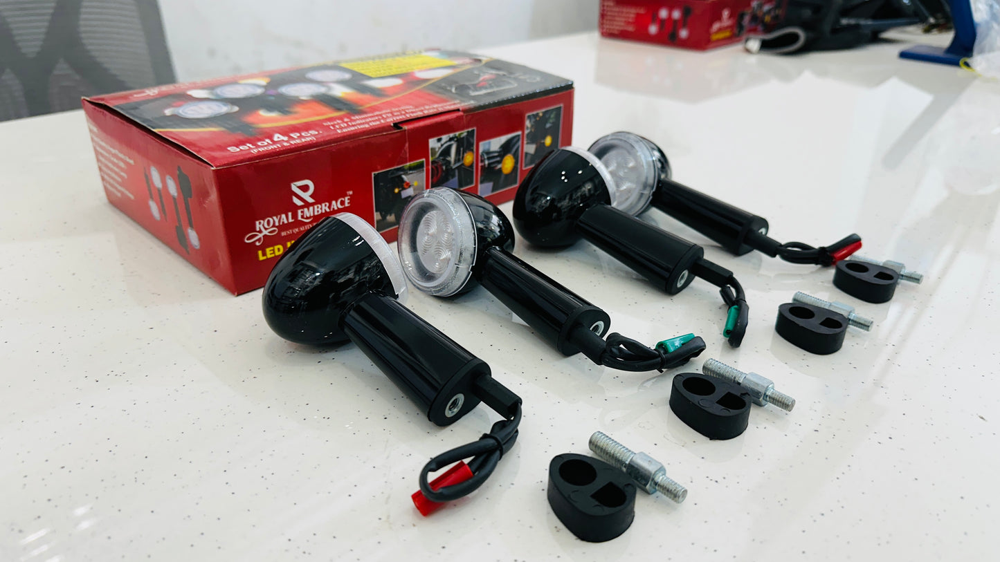LED Indicators for Royal Enfield Meteor 350, Super Meteor 650 & Hunter 350 – Premium Chrome & Black Signal Lights