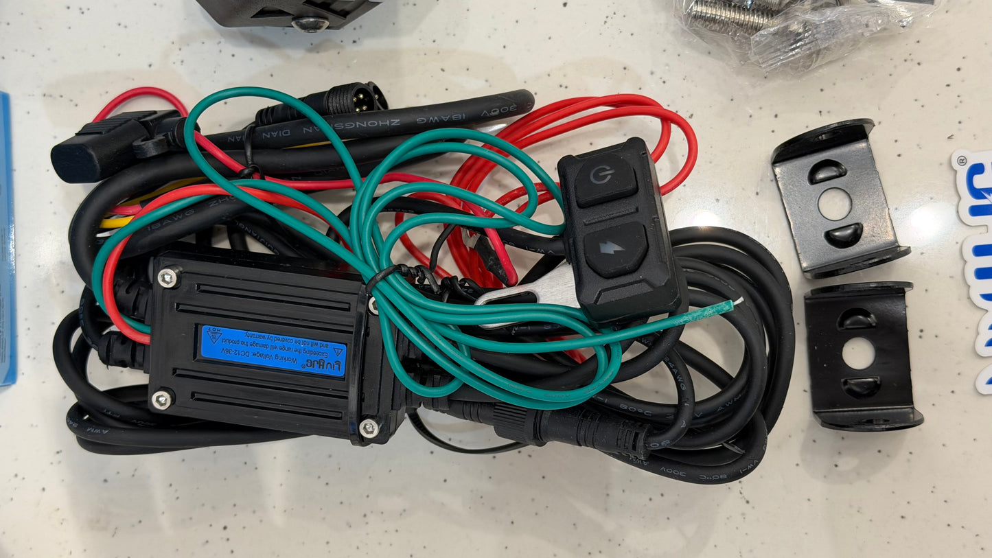HJG 4 Projector Fog Light 60W with Wiring Harness – White & Yellow Beam | Yellow DRL & Red Devil Eyes