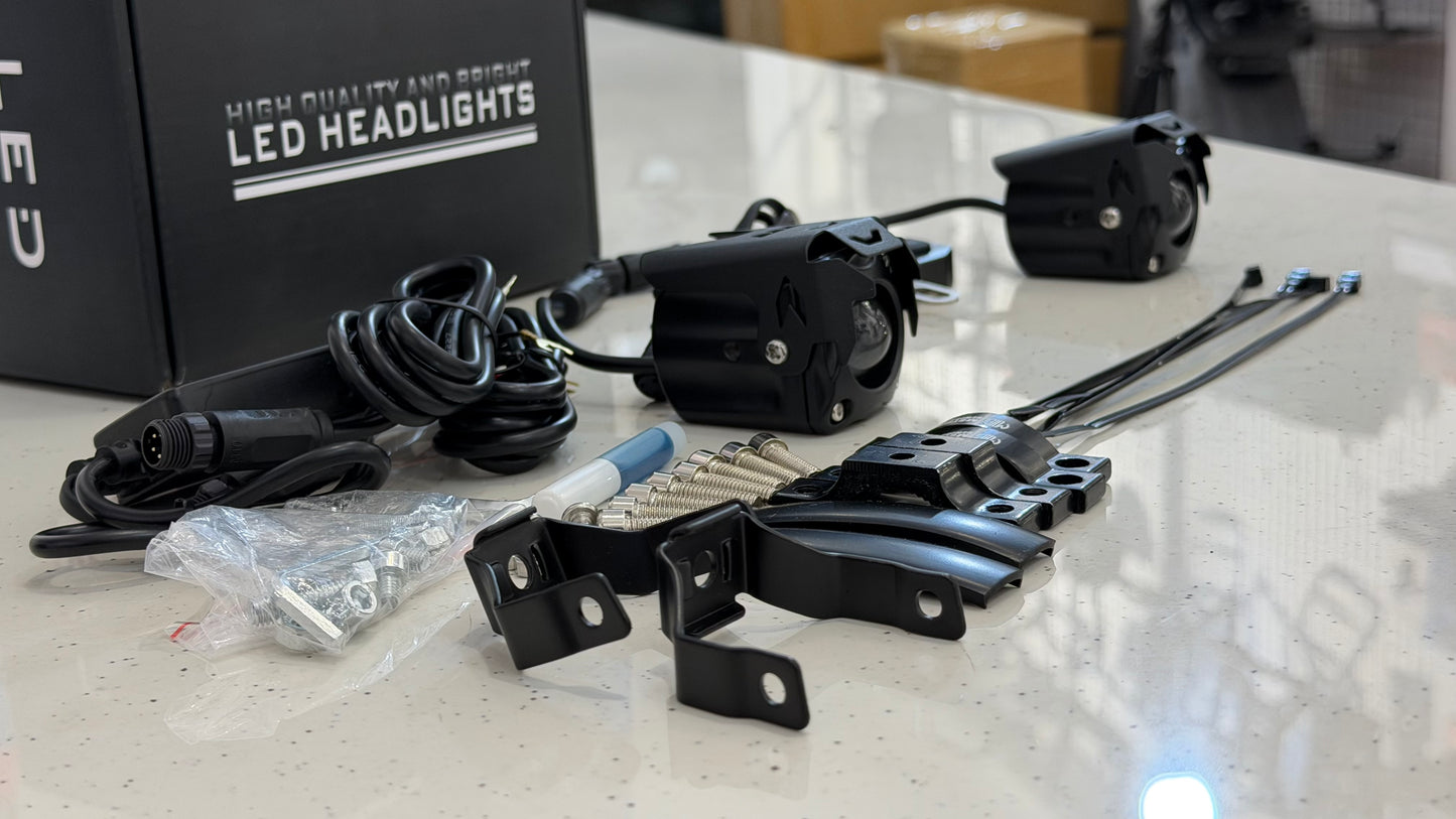 Moto Genius Monster 40W Fog Light Set – Ultra Bright LED with Wiring Harness & Mounting Clamps