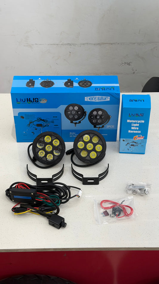 HJG 5 LED + Dual Projector Fog Lights with Controller – White & Yellow Switchable | Spread & Long-Range Beam | With Wiring Harness