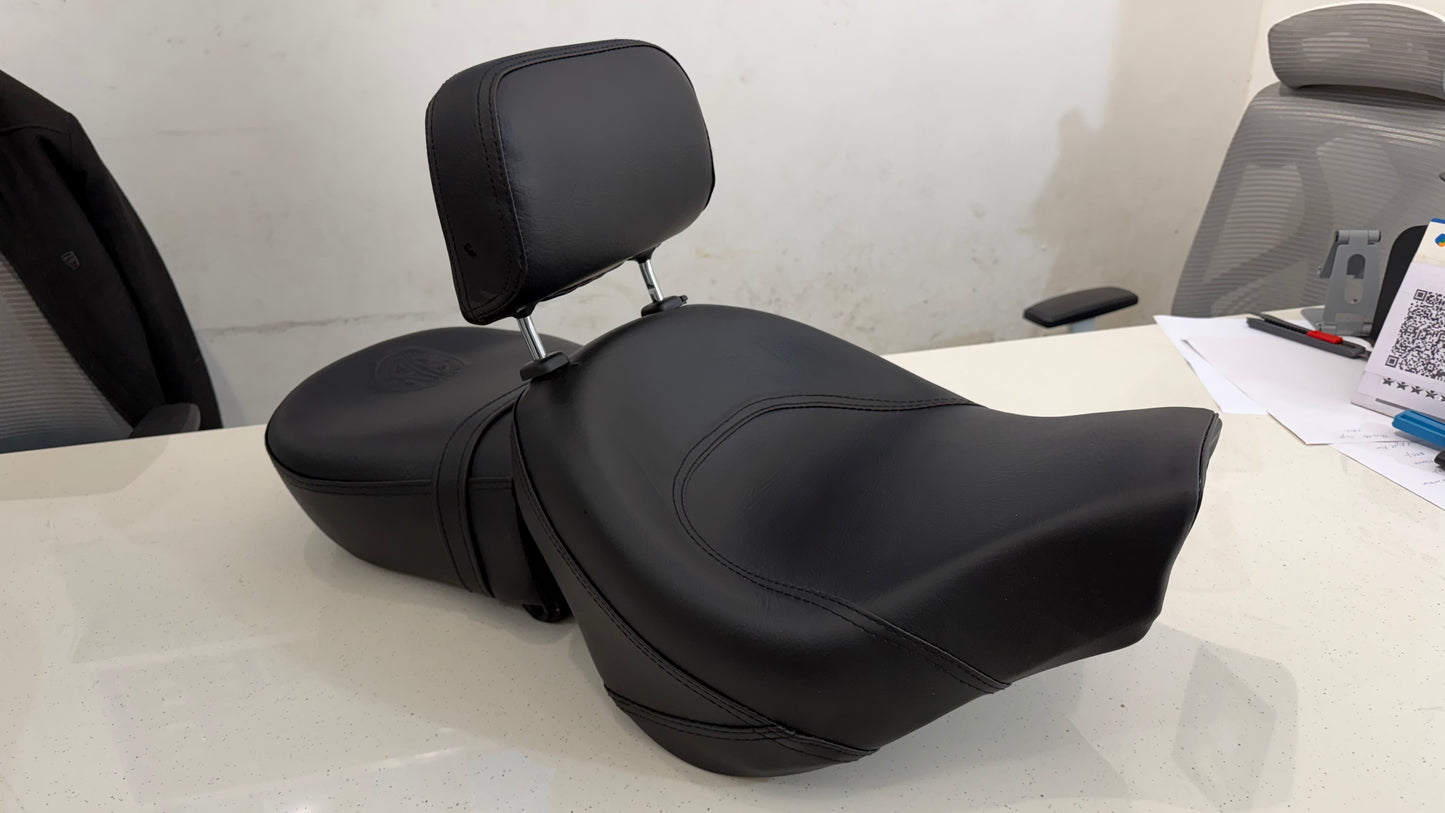 Bucket Seat for Royal Enfield Meteor 350 – Rider & Pillion Seat with Removable Backrest | Memory Foam | Plain & Diamond Cut