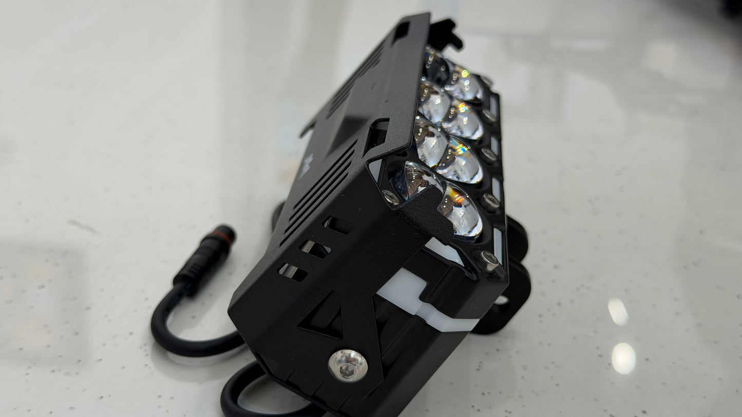 HJG 4 Projector Fog Light 60W with Wiring Harness – White & Yellow Beam | Yellow DRL & Red Devil Eyes