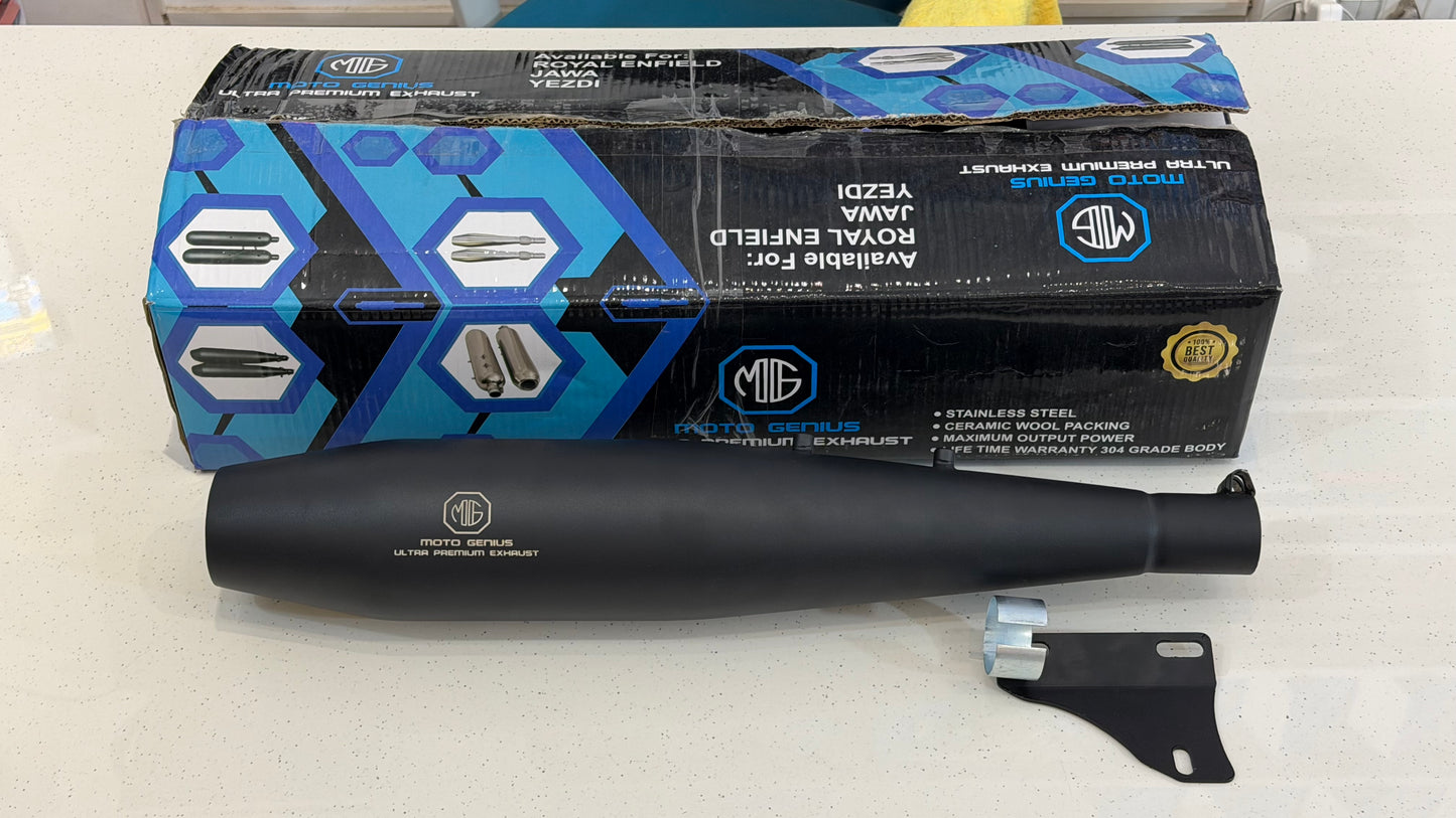 Moto Genius Venom Silencer with DB Killer – Deep Bass Exhaust | Black & Chrome Finish