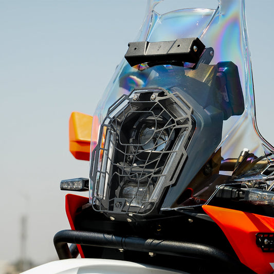 Spider Headlight Guard for KTM 390 Adventure / Adventure X – Mild Steel Headlight Protector | Black Powder-Coated