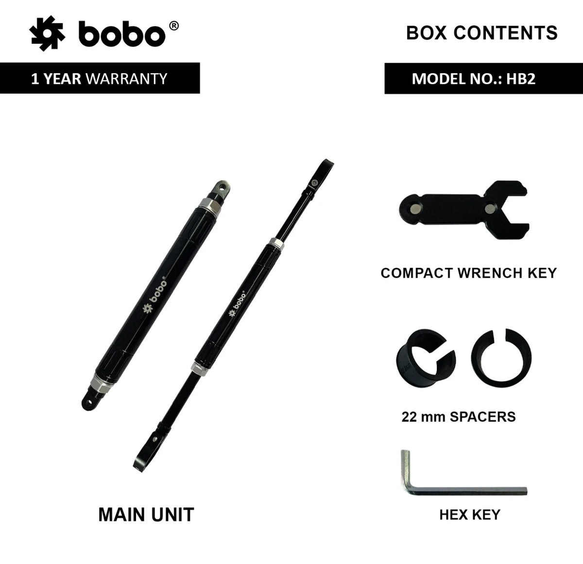 BOBO HB2 Handlebar Rod for Motorcycles – Premium Aluminum Alloy Handlebar Extender | Mobile, GPS & Action Camera Mount